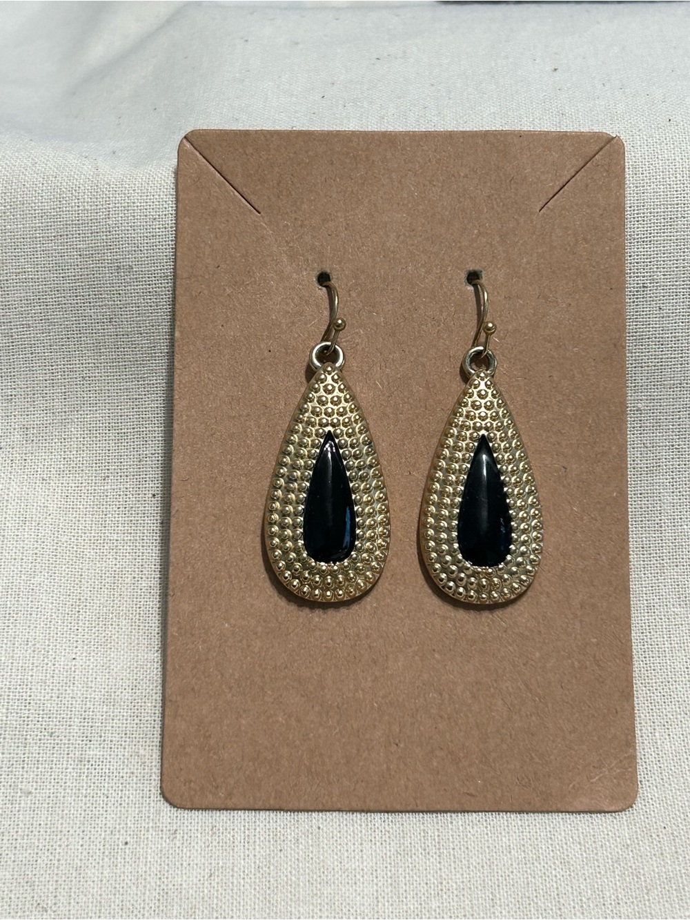 Gold Teardrop Earrings with Black Enamel- Women Jewelry